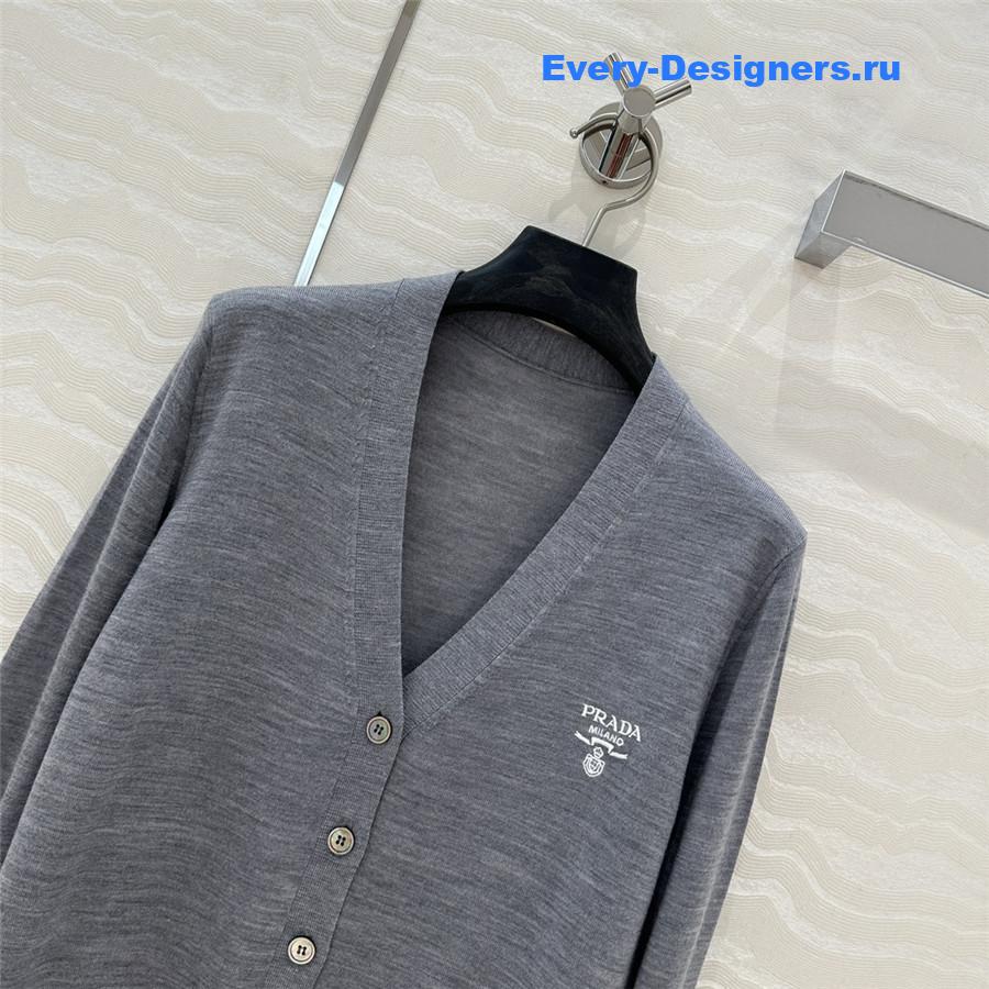 Pra*a logo-intarsia wool cardigan grey