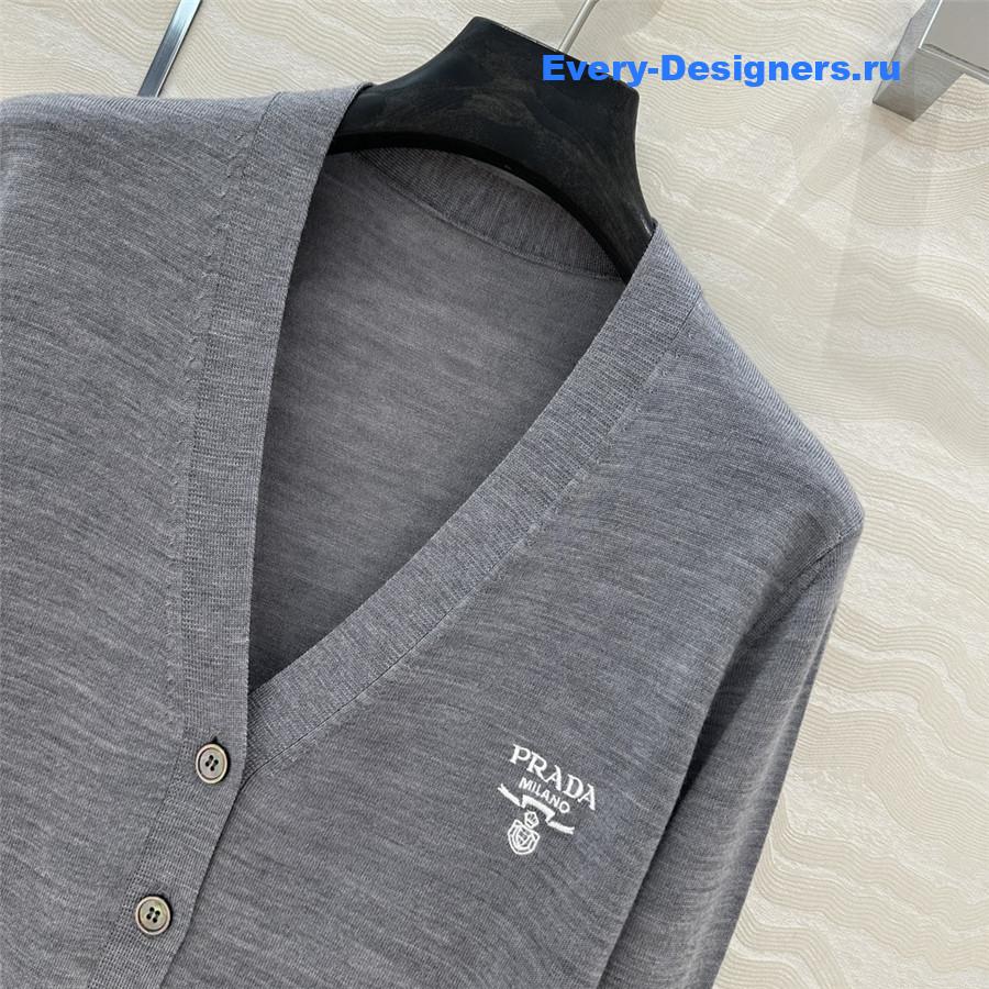 Pra*a logo-intarsia wool cardigan grey