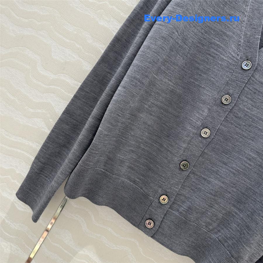 Pra*a logo-intarsia wool cardigan grey