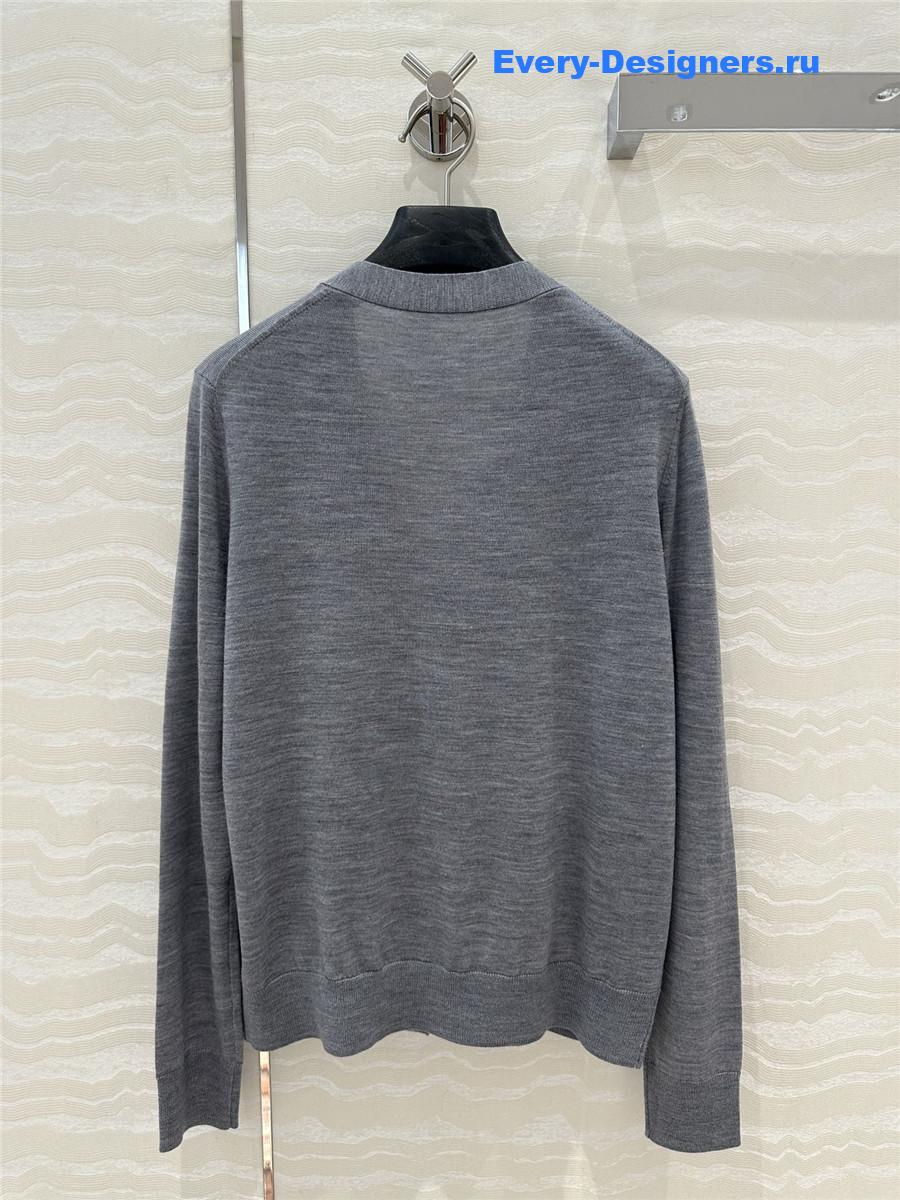 Pra*a logo-intarsia wool cardigan grey