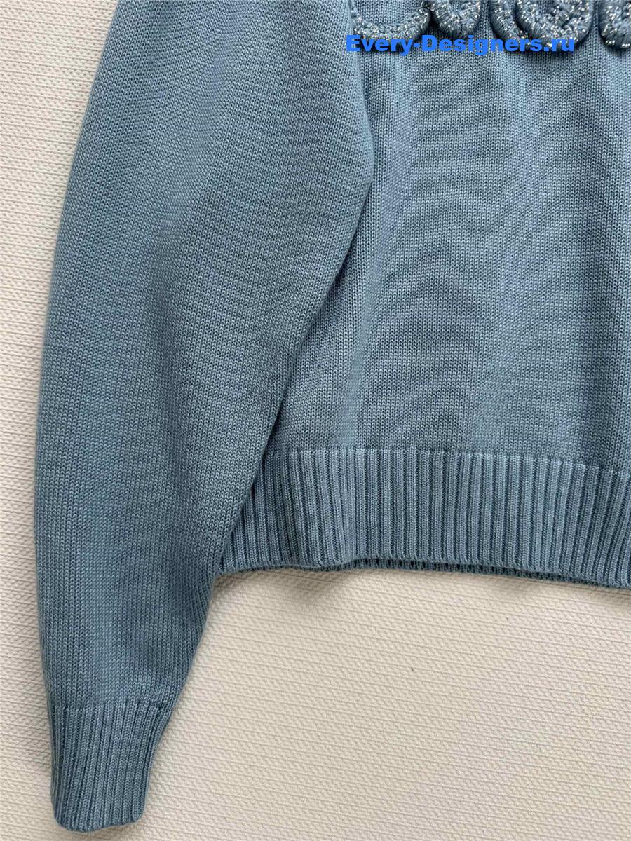 Ch**el logo crewneck rib-knit sweater turquoise