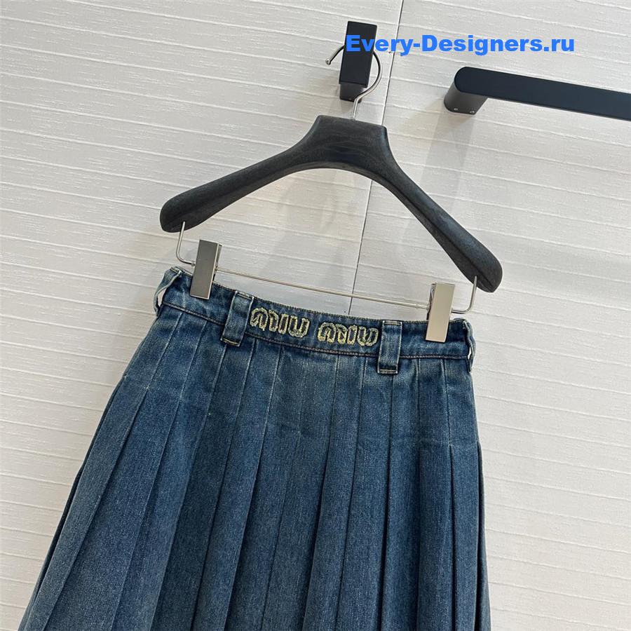 M1um1u denim pleated long skirt