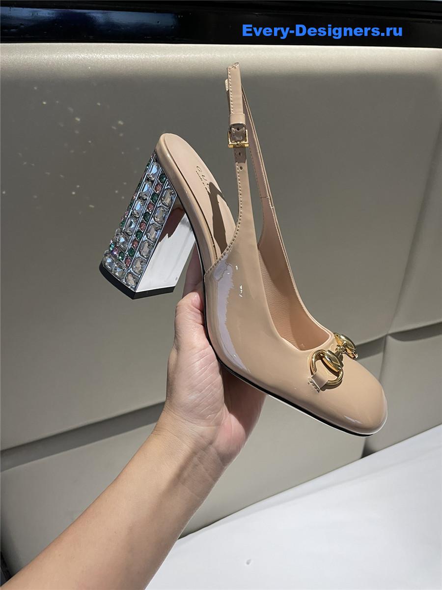 Gvc*1 horsebit beige leather slingback pumps