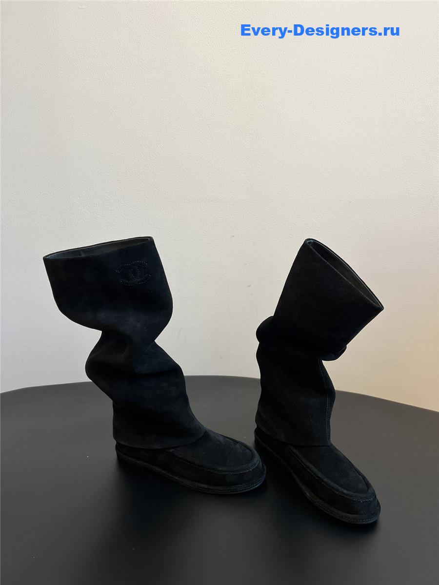 Ch**el flat suede knee-high boots in black