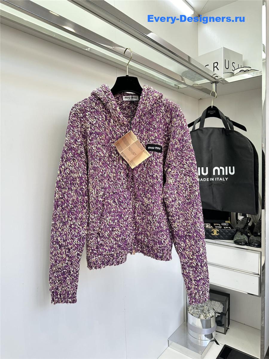 Miu Miu Purple Knitted Hooded Cardigan