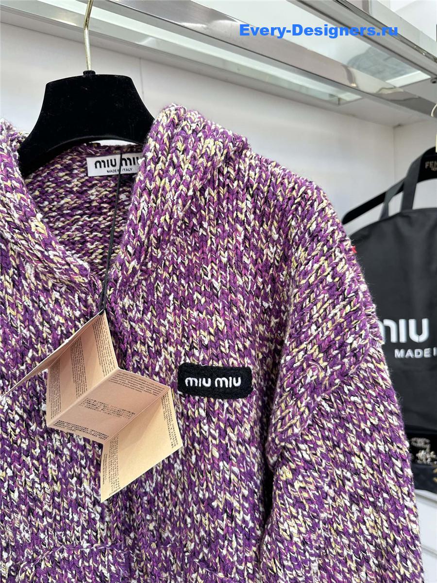 Miu Miu Purple Knitted Hooded Cardigan