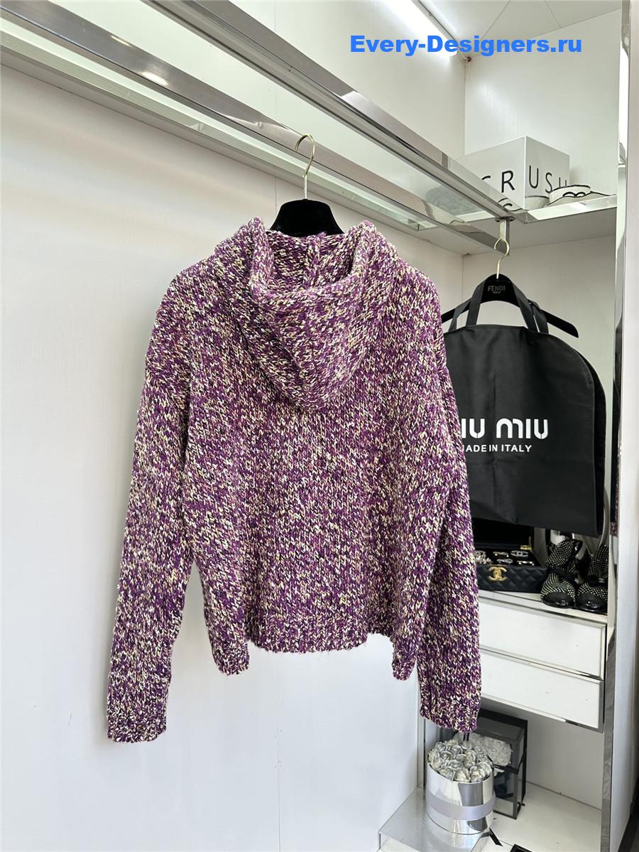 Miu Miu Purple Knitted Hooded Cardigan
