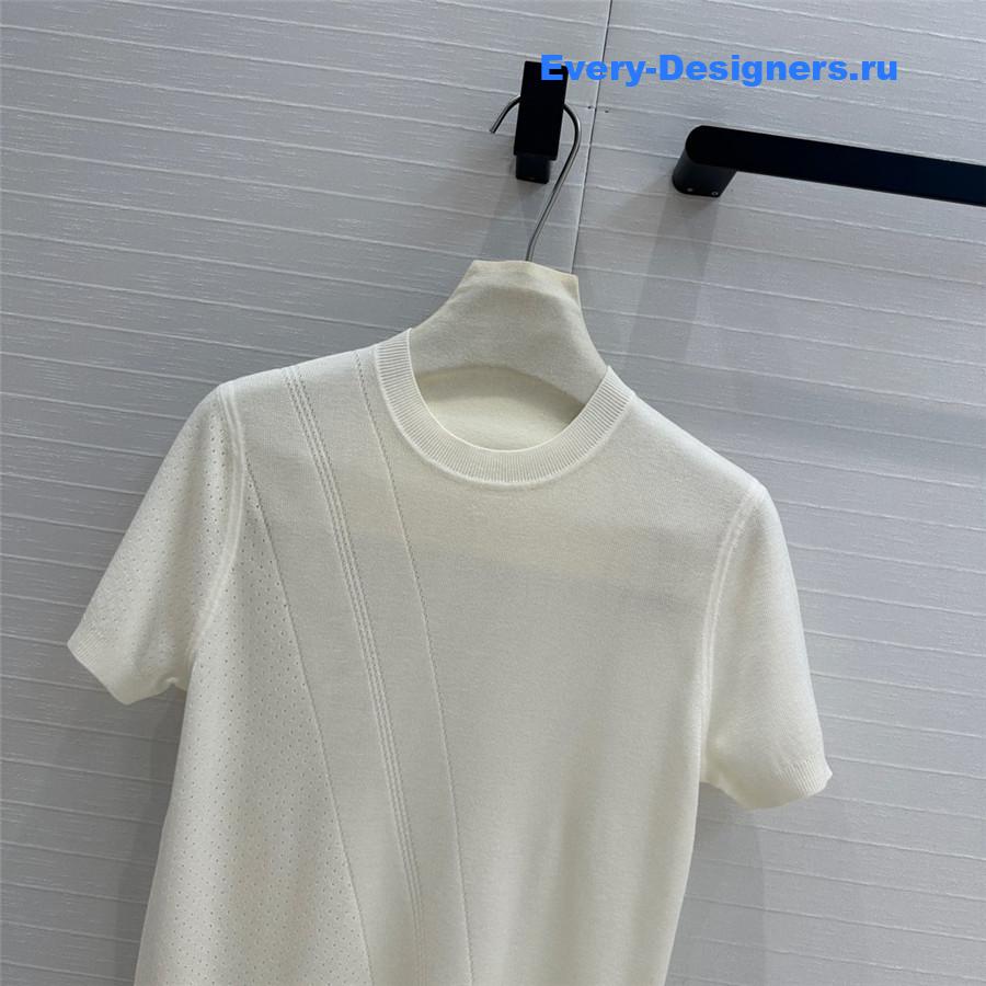 H**me5 hollow knit short-sleeved top in white
