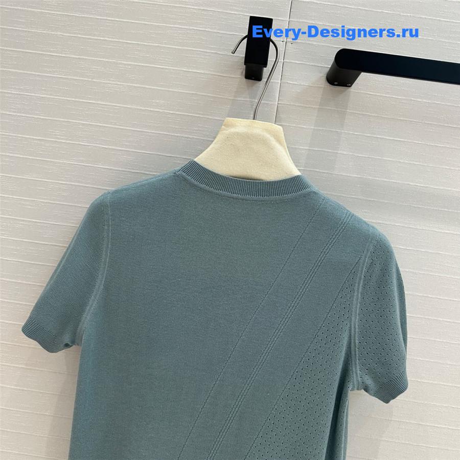 H**me5 hollow knit short-sleeved top in green