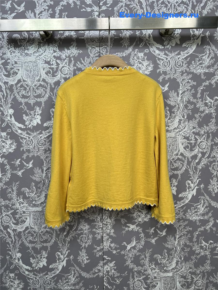 Ch**el lace patchwork knitted cardigan in yellow