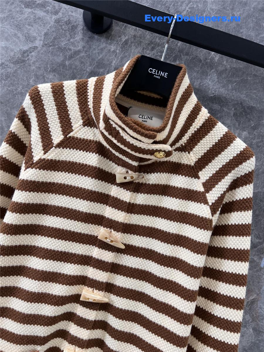 Ce1i*e striped stand collar wool coat
