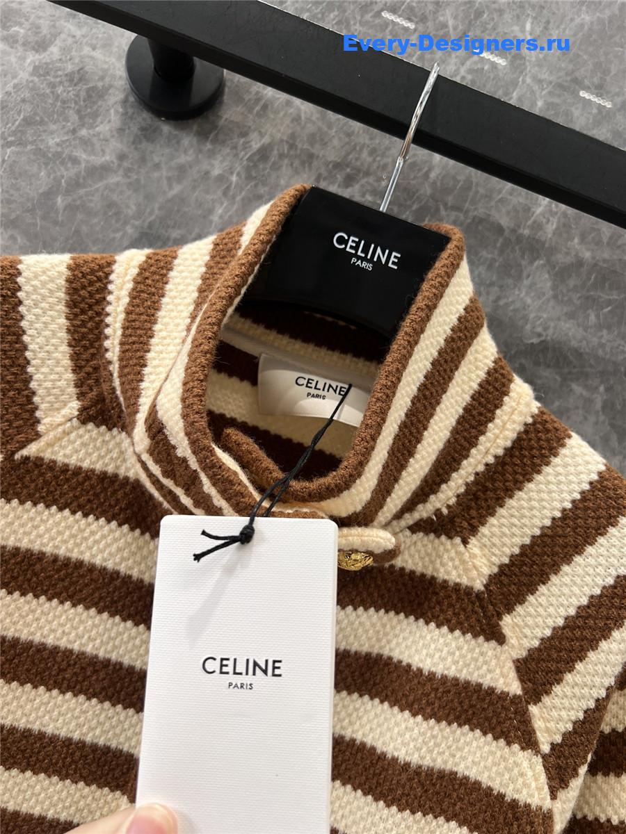 Ce1i*e striped stand collar wool coat