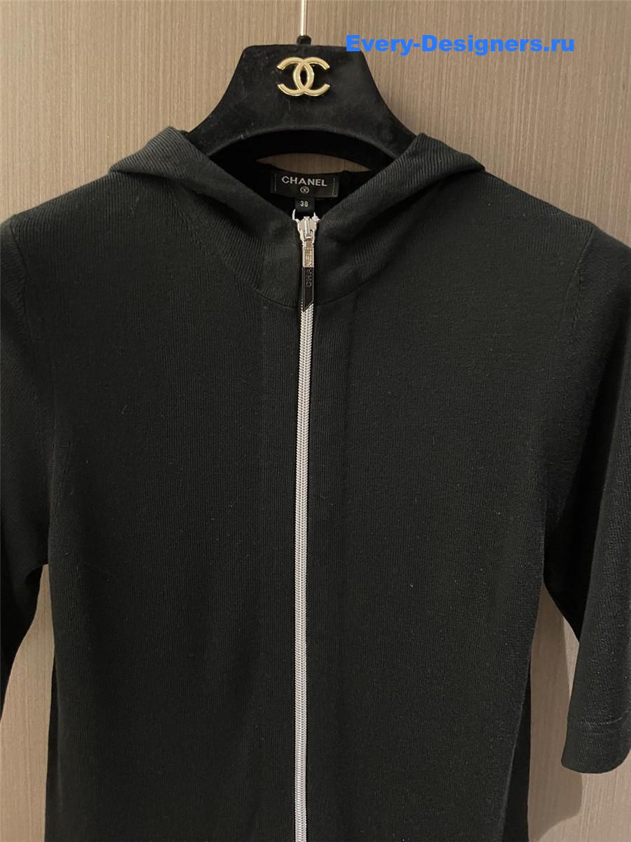 Ch**el zip hooded dress black