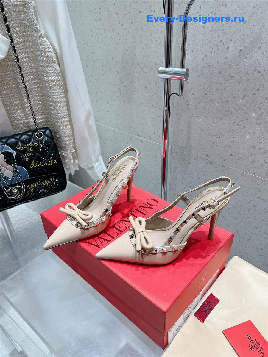 Va1e*ntin0 rockstud bow patent leather pink slingback pump