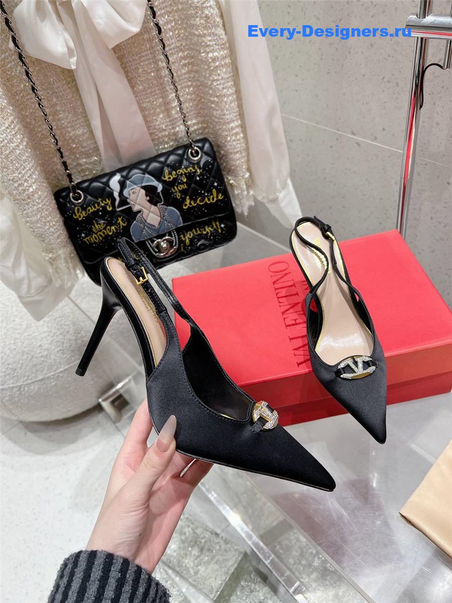 Va1e*ntin0 garavani vlogo satin slingback pumps black