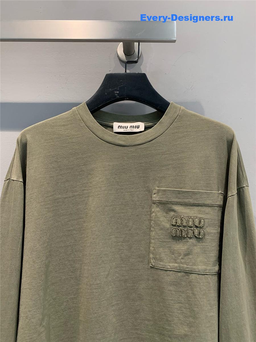Miu Miu Logo Green Long Sleeve Top