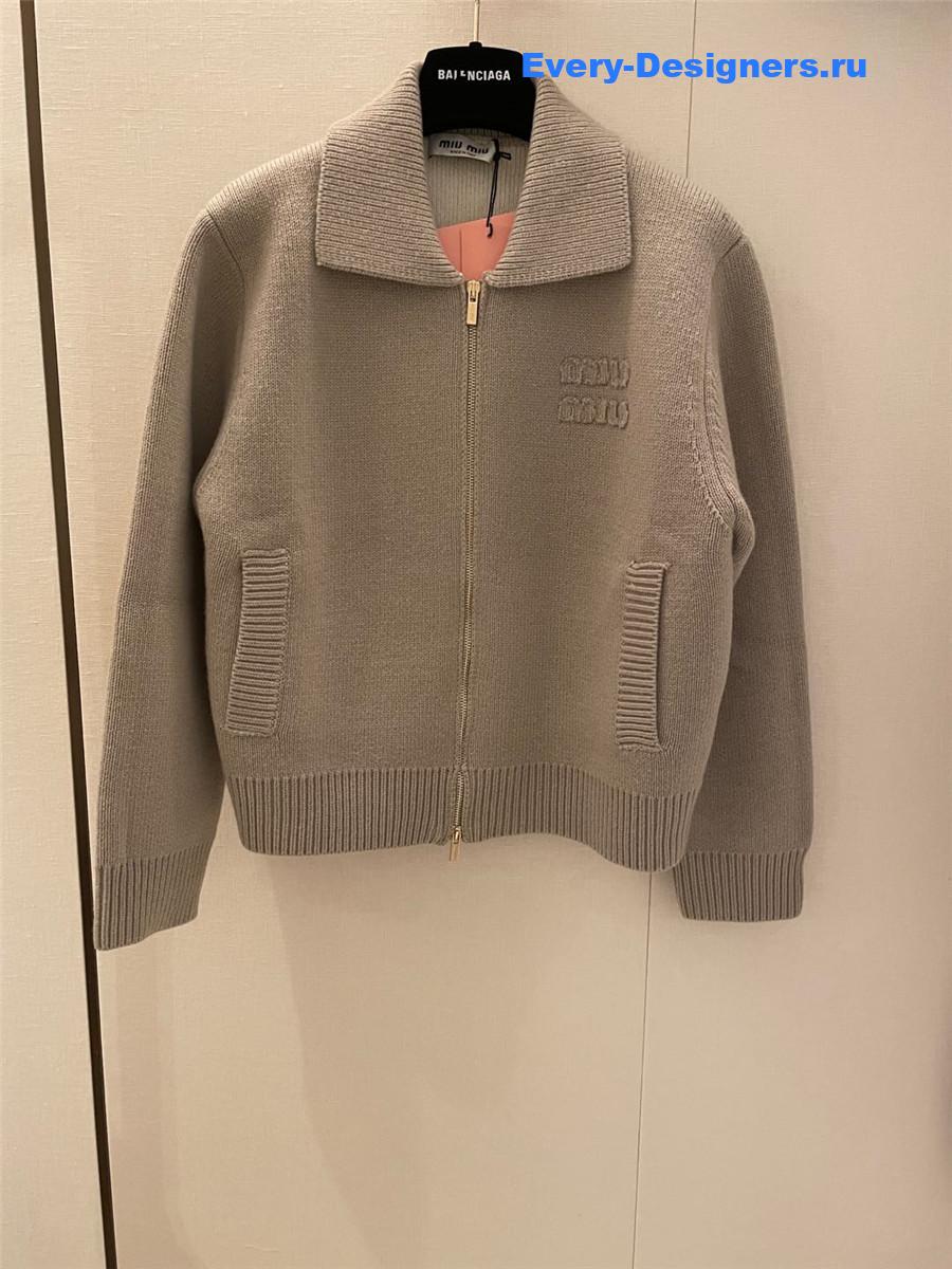 Miu Miu Cashmere Knitted Jacket with Zip-Up Collar