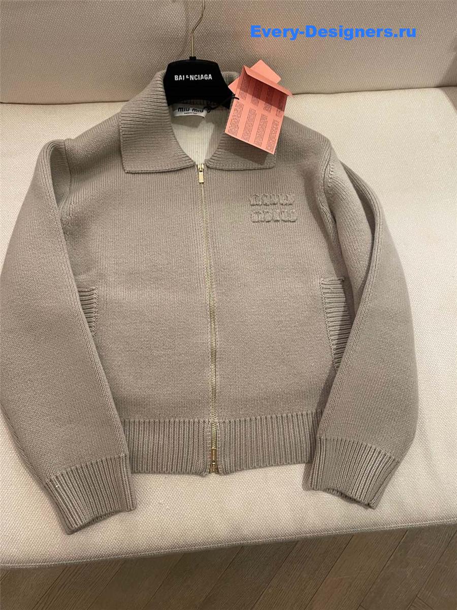 Miu Miu Cashmere Knitted Jacket with Zip-Up Collar