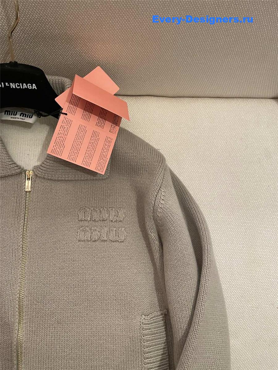 Miu Miu Cashmere Knitted Jacket with Zip-Up Collar