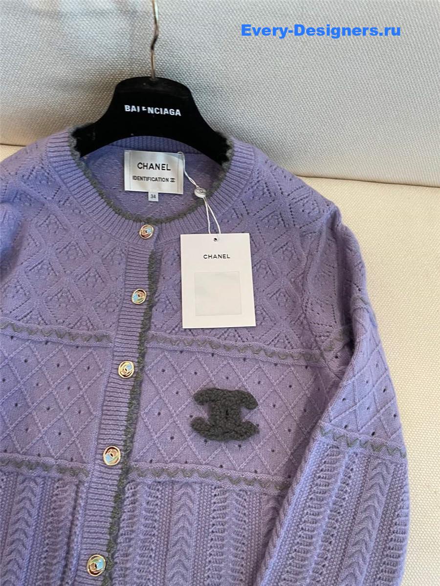 Ch**el crew neck knitted cardigan purple