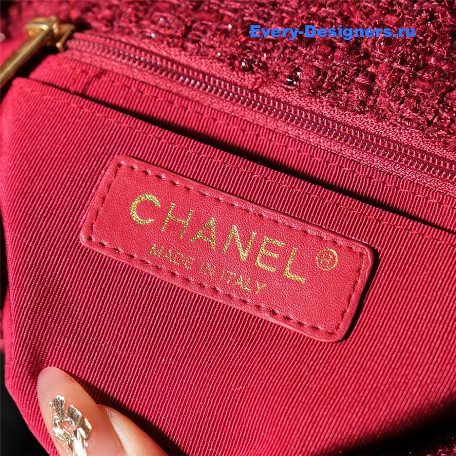Ch**el tweed shearling shoulder bag burgundy