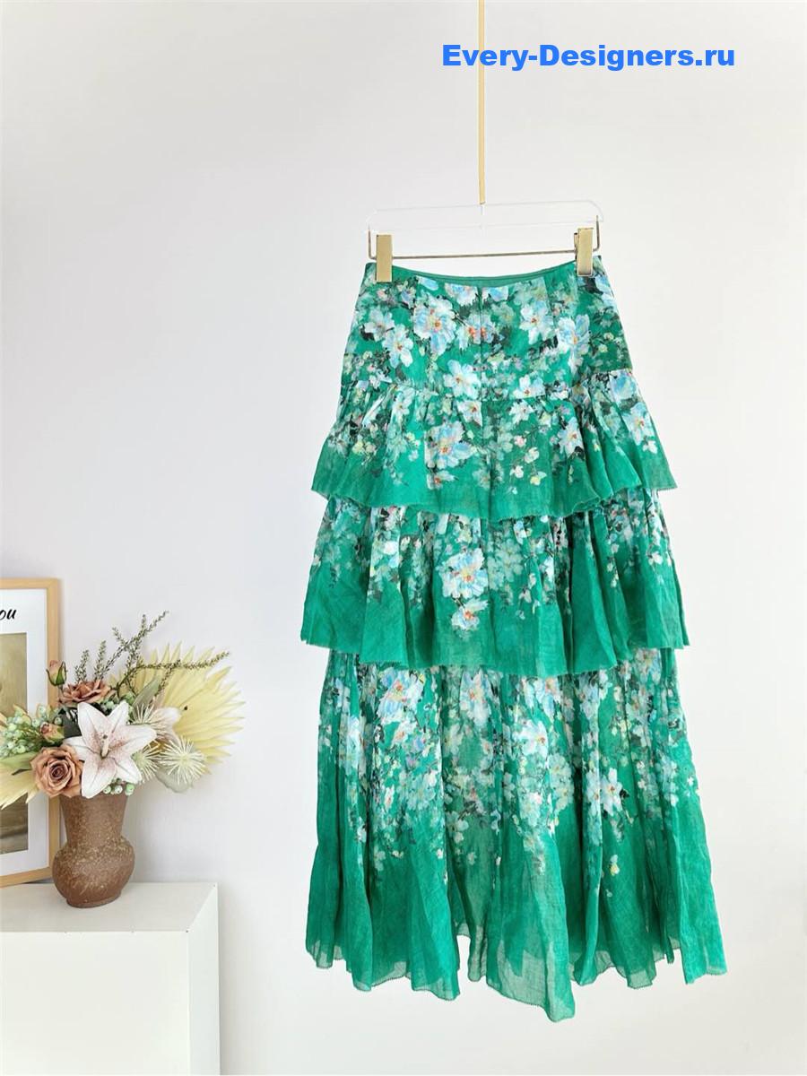 Zimm Everley Tiered Midi Skirt in Green