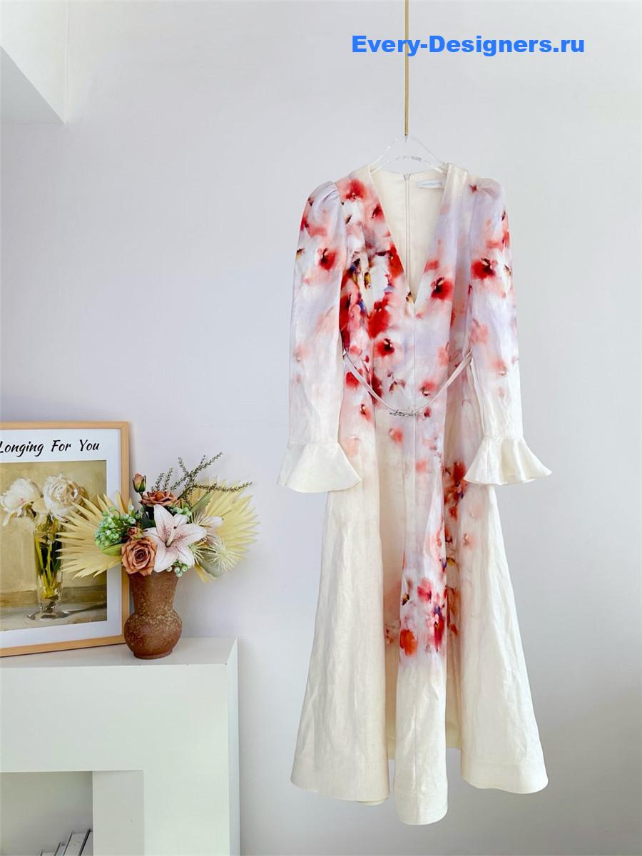Zimm Crush Frill Sleeved Midi Dress