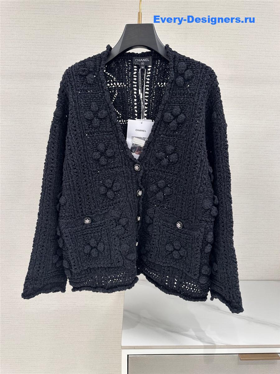 Ch**el black v-neck cutout cardigan