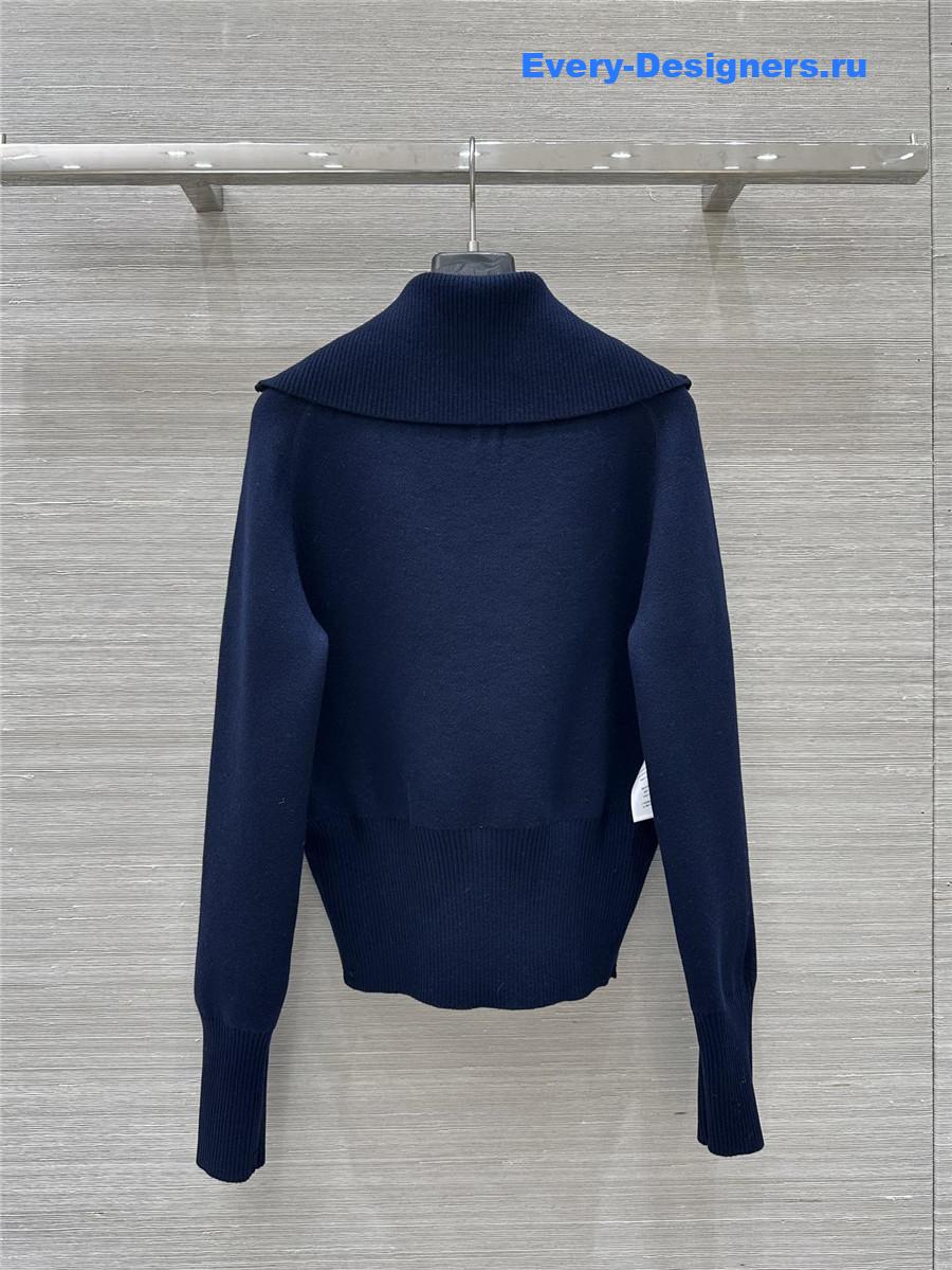 D10r blue oversize-collar zip-front cardigan