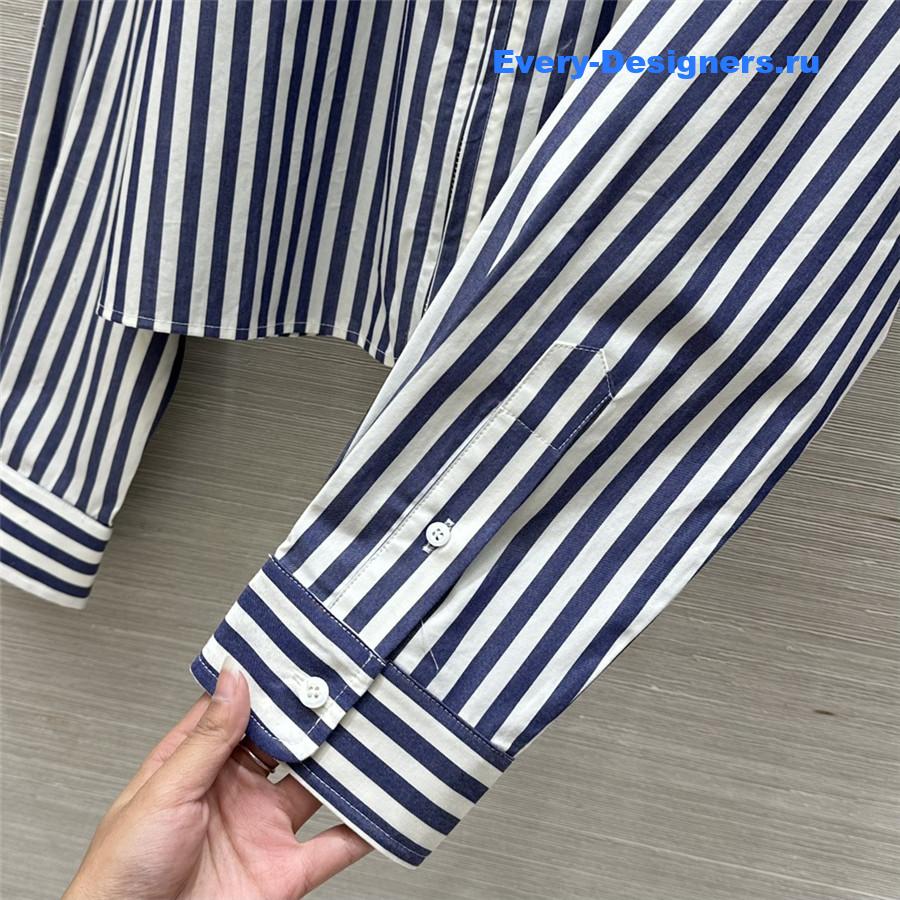 Miu Miu Embroidered Logo Striped Shirt Blue