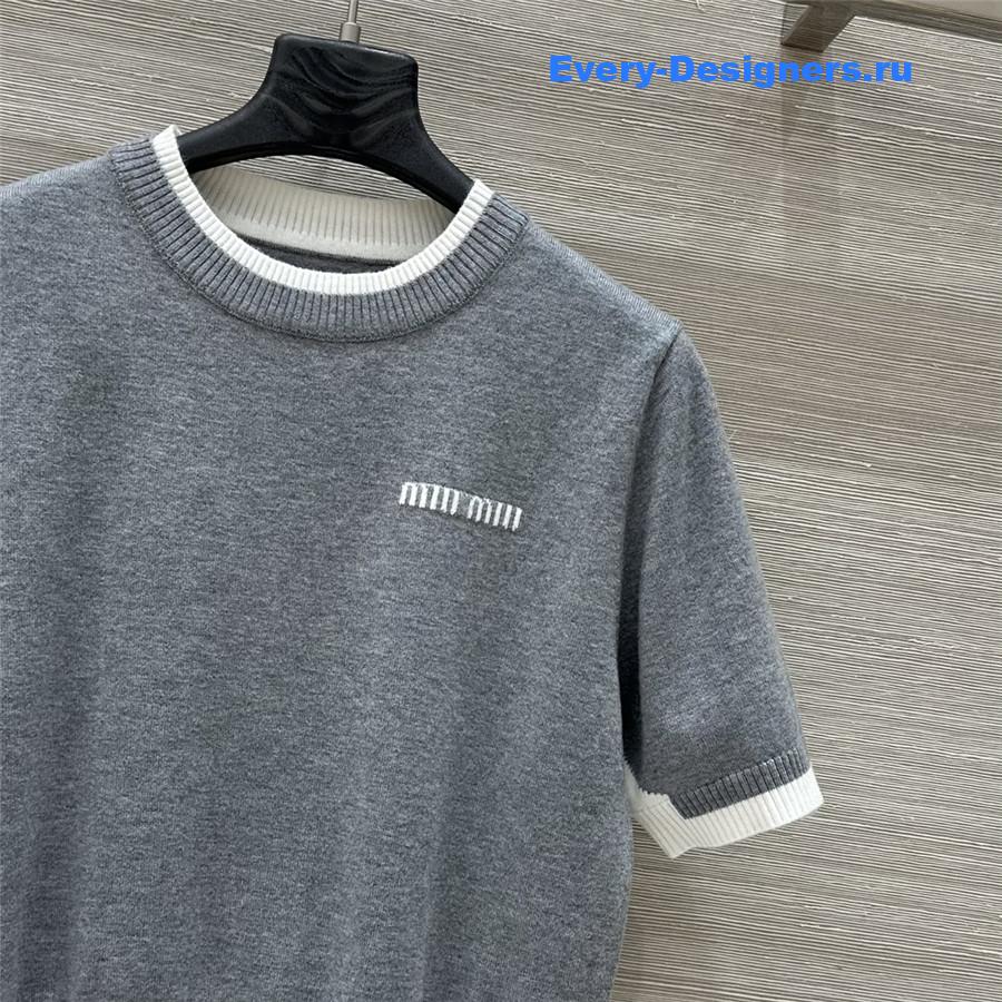 Miu Miu Gray Knitted Crew-Neck Sweater