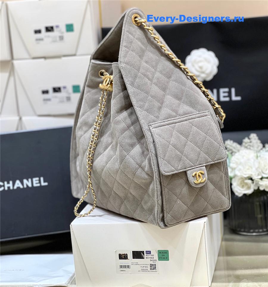 Ch**el gray suede hobo drawstring bucket