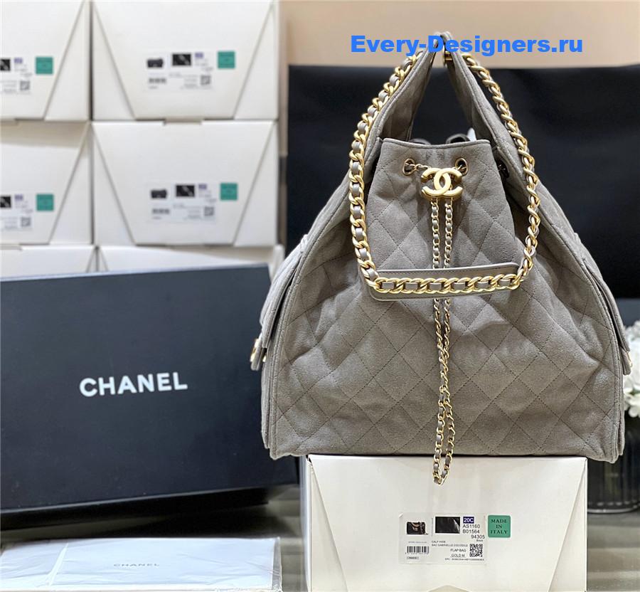 Ch**el gray suede hobo drawstring bucket