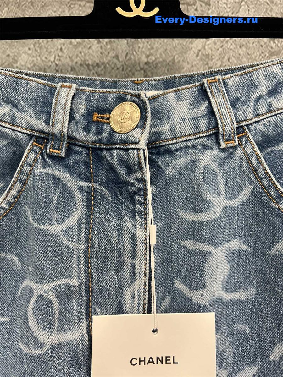 Ch**el logo beaded wide-leg jeans