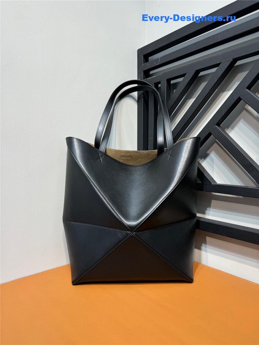 L0ew* puzzle fold convertible medium leather tote black