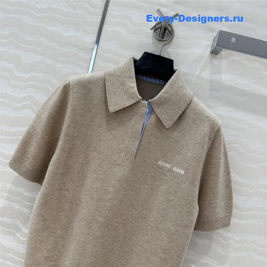 Miu Miu Cashmere Polo Top Brown