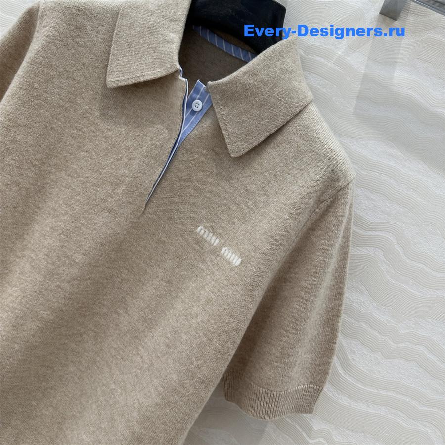 Miu Miu Cashmere Polo Top Brown