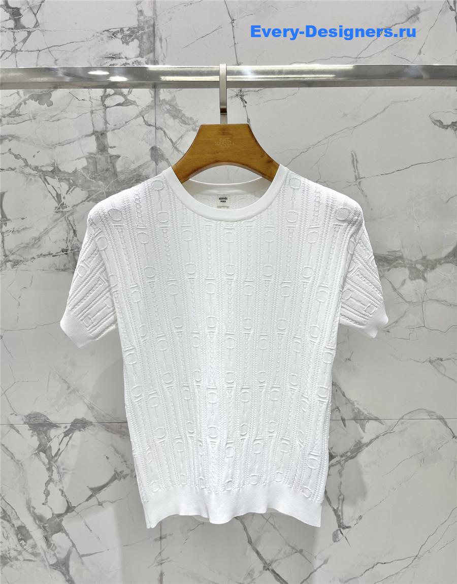 H**me5 white knitted crew neck short sleeves