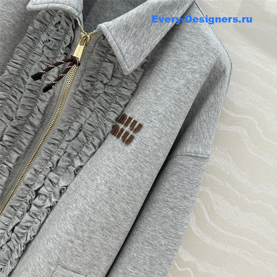 Miu Miu Embroidered Logo Lapel Zip-Up Sweatshirt