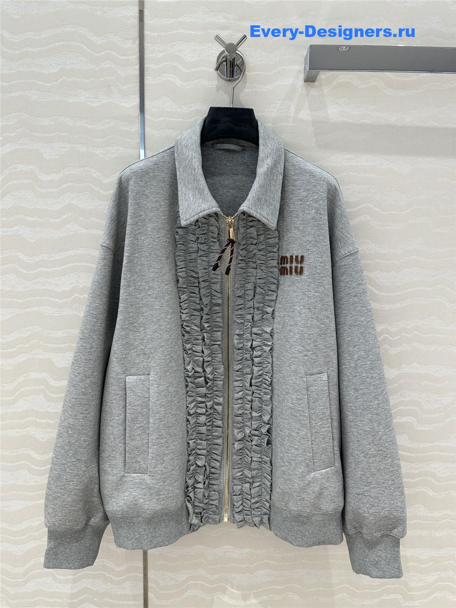 Miu Miu Embroidered Logo Lapel Zip-Up Sweatshirt