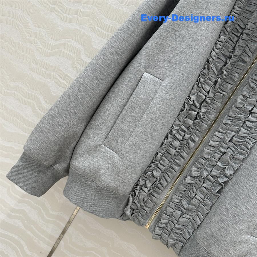 Miu Miu Embroidered Logo Lapel Zip-Up Sweatshirt