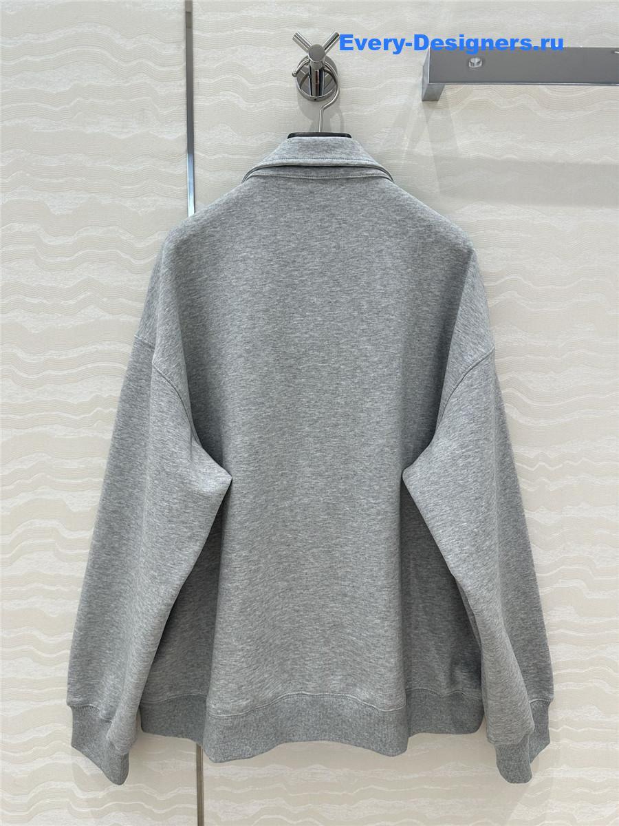 Miu Miu Embroidered Logo Lapel Zip-Up Sweatshirt