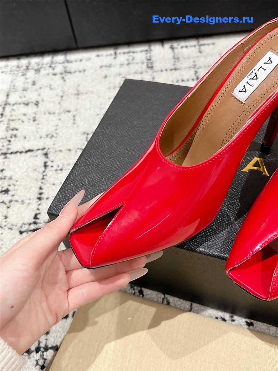 Alaia Red Patent Leather Spike Mules