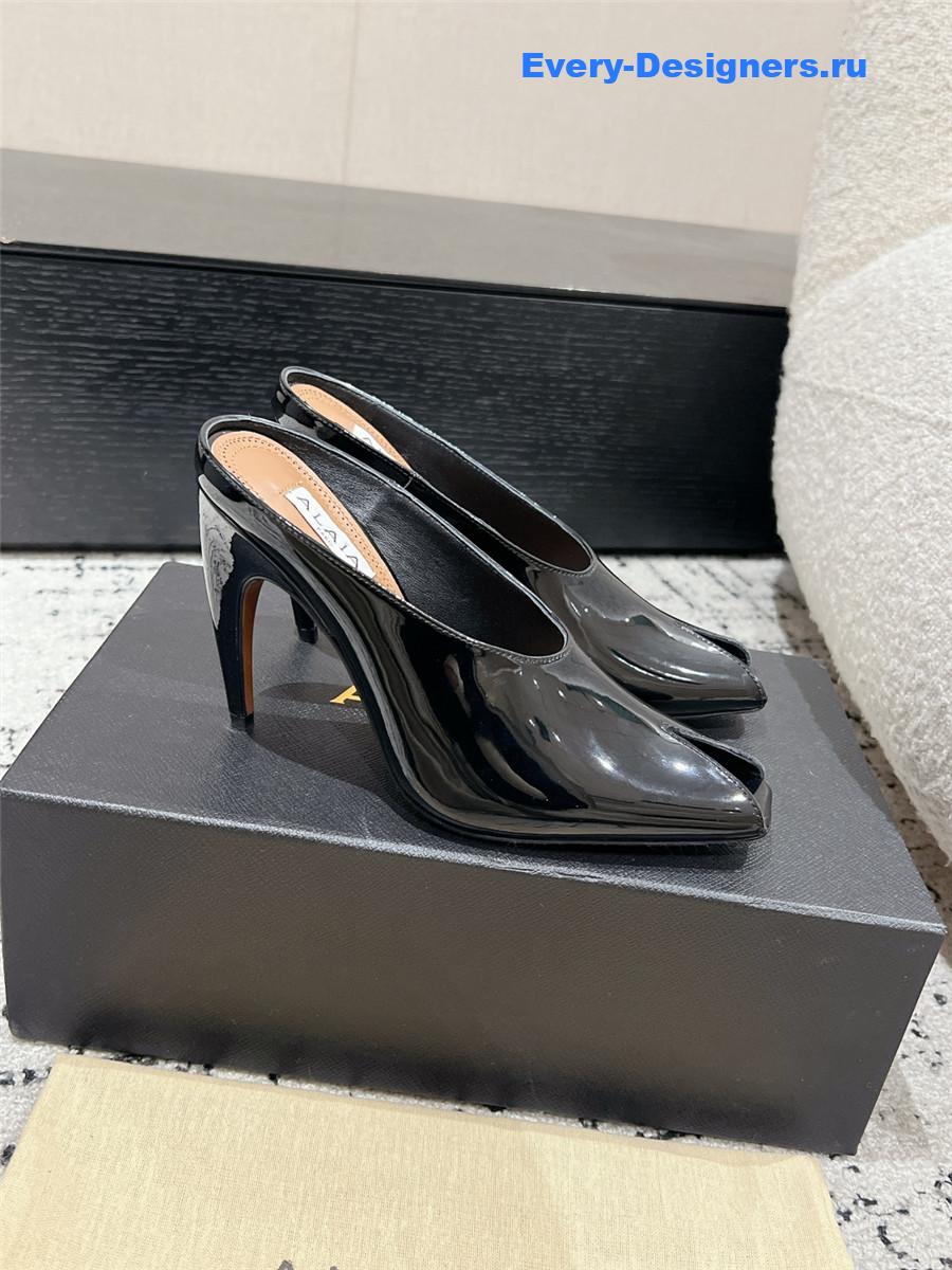 Alaia Black Patent Leather Spike Mules