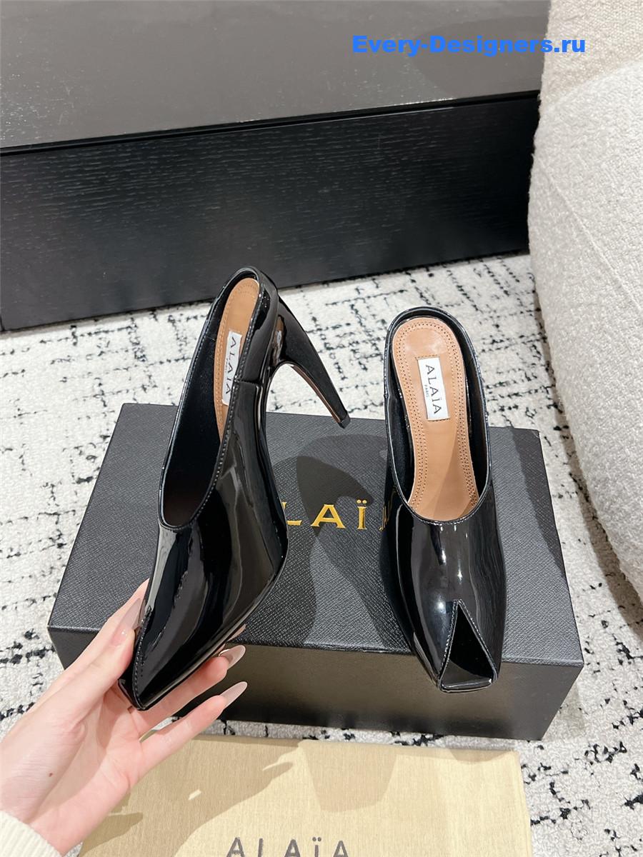 Alaia Black Patent Leather Spike Mules