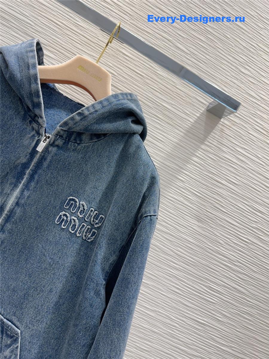 Miu Miu Logo Denim Hooded Jacket