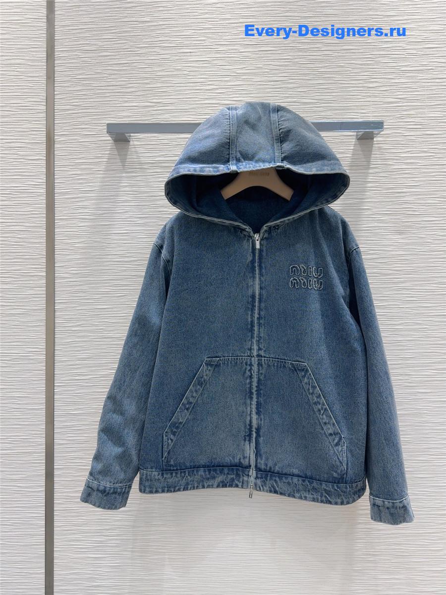 Miu Miu Logo Denim Hooded Jacket