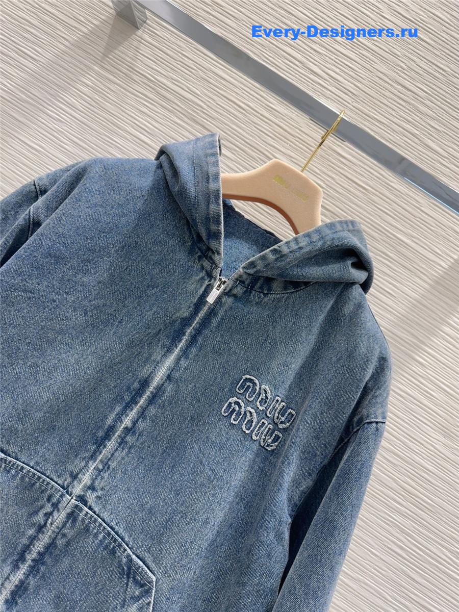 Miu Miu Logo Denim Hooded Jacket