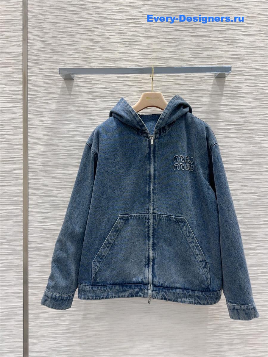 Miu Miu Logo Denim Hooded Jacket