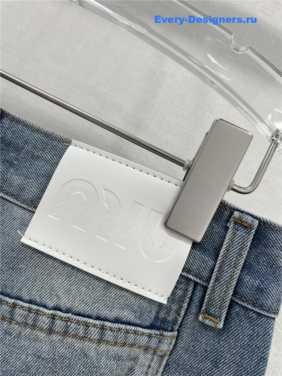 Miu Miu Blue Embroidered Logo Straight Jeans